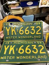 Pair Of 1959 Michigan License Plates YK-6632 Water Wonderland 