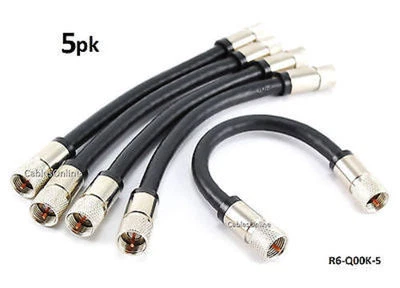 5-PACK 6" Heavy Duty RG6 F-Type Dual-Shield CL2 TV/Antenna Coaxial Cable, Black - Image 1 of 3