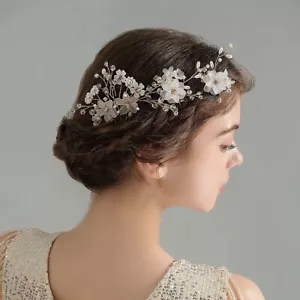 Handmade Flower Rhinestone Crystal Pearl Bridal Wedding Tiara Hair Comb FC047 - Picture 1 of 4