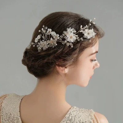 Handmade Flower Rhinestone Crystal Pearl Bridal Wedding Tiara Hair Comb FC047 - Image 1 of 4