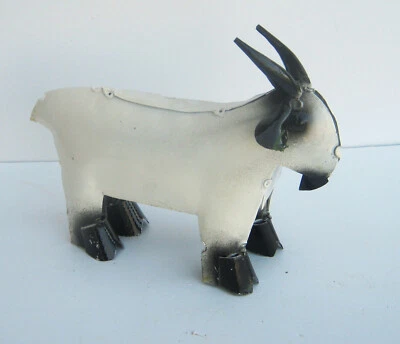 METAL ART SMALL GOAT SCULPTURE 9"  LONG YARD ART ANIMAL FIGURE WHITE - Image 1 of 4