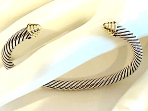 D. YURMAN 14KT.&.925-5.0mm CLASSIC CABLE-w-14kt GOLD DOME ENDS-WGT-25.9grm-HJE-1 - Picture 1 of 6