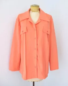 Vintage 70er Jahre Cremesicle orange Poly Strick Bullseye Knopfbluse Top Kunsttaschen XL - Bild 1 von 6