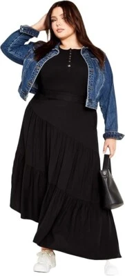 Falda para mujer talla grande Saskia en capas, negra talla 18 Plus de Avenue Foto 1 de 4