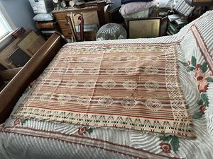 Vintage Multicolor Tablecloth Colorful Trip Around The World Pattern 44” x 59” - Picture 1 of 9