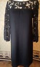 Dickins And Jones Black Shift Dress  Sleeve Lace Embroidered Wool Size L (16)