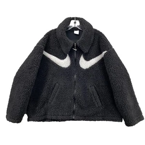 Nike Sherpa Jacket Womens Large Boxy Double Swoosh Oversized Sportswear Academia - Picture 1 of 11