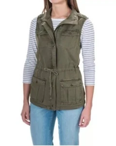 Max Jeans Vest Olive Green Khaki Tencel Military Style Long Jacket Women’s Small - Picture 1 of 7