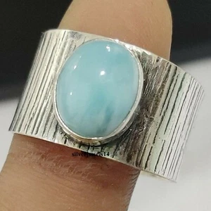 Anillo banda de plata esterlina 925 maciza con piedras preciosas Larimar joyería hecha a mano Gd9782 - Imagen 1 de 3
