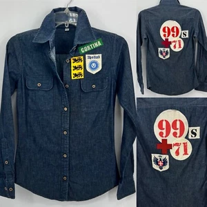 Alp-N-Rock Neu RAR Muster Damen XS Denim Jeanshemd Patches 100% Baumwolle - Bild 1 von 13