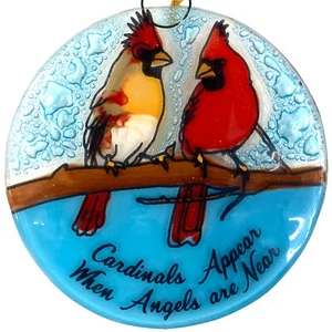 Cardinals Appear When Angels are Near Christmas Tree Ornament Art Glass Light - Picture 1 of 4