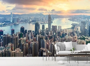Papel pintado foto mural de la ciudad de Hong Kong decoración de pared papel gigante foto - Imagen 1 de 6