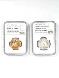 1996 BRITAIN €2 European Championship Gold & Silver Set NGC PF69 Ultra Cameo - Picture 1 of 10