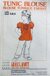 Grace Knott Sewing & Smocking Pattern: Girls' Traditional Smocked Top Size 4 & 6 - Picture 1 of 3