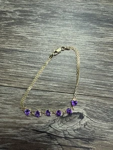 10K Gold Bracelet Baith Gemstones Amethyst Purple 7 Inch - Picture 1 of 8
