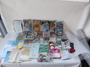 80s-90s Cross Stitch Kits Huge Lot New + Aida Cloth Frames stockings Thread - Picture 1 of 13