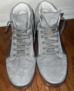 Men’s Chanel Grey Silver Suede Rubber CC High Top Sneakers Size EU 44 - Picture 1 of 11