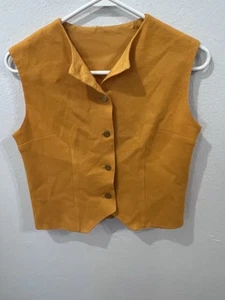 Vintage Mustard Yellow  Button-Up Vest Western Style Women’s Fitted Waistcoat - Picture 1 of 2