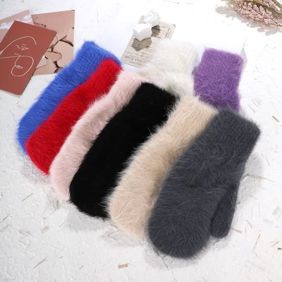 Rabbit Fur Gloves Plush Warm Cold-proof Gloves Solid Color Faux Fur Pure Color Ḧ - Image 1 of 4