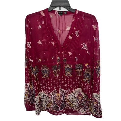 Esprit Ladies Multicolor Blouse Tunic Long Sleeve V Neck M EUC sheer   r3 - Image 1 of 4