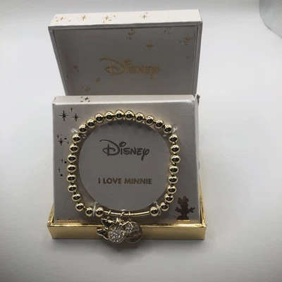 NUEVO EN CAJA Brazalete La Rocks/Disney Plateado Fino 'I Love Minnie' Mouse Tono Dorado Foto 1 de 4