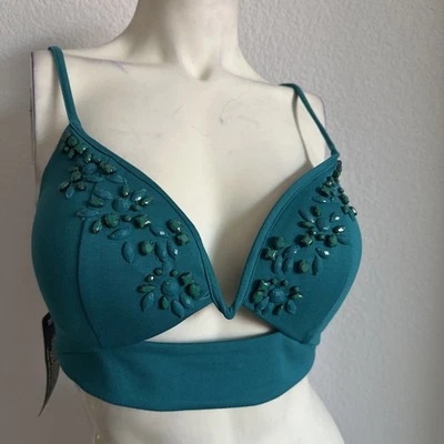 Bralette Bebe adornado liso talla M verde $89 venta al por menor nuevo con etiquetas Foto 1 de 4