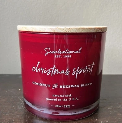 Scentsational Christmas Spirit Candle Glass Jar 26oz Coconut Wax Burgundy Jar - Image 1 of 2