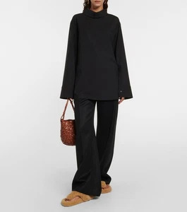 LOEWE Bluse hinten nach vorne schwarz hochgeschlossen drapiert Langarm Wolle Top 36/4 - Bild 1 von 4