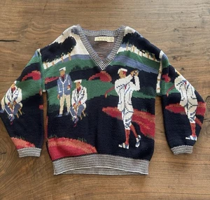 Vtg Crossings Golf Sweater Mens M Course All Over Print Golfers USA Ugly Xmas - Picture 1 of 6