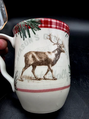 Juego de 4 tazas Robert Stanley PINE LODGE 12 oz rojo alce a cuadros acebo Foto 1 de 4