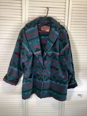 VTG 80 Woolrich Jacket Coat Women XL Aztec Southwestern Wool Geometric Print USA - Image 1 of 4