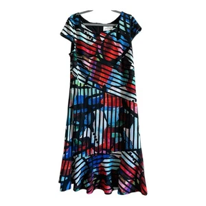 Joseph Ribkoff Designer Black Multi-Colour Graphic Print Cap-Sleeve Dress UK 16 - Picture 1 of 12