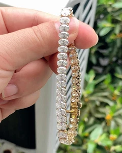 15 CT Oval Cut Lab Created Diamond 14k Yellow Gold Plated Tennis Bracelet 8 Inch - Picture 1 of 6
