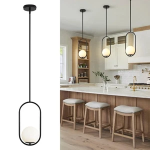 1-Light Modern Black Globe Pendant Lights Kitchen Island | Milk Glass Hanging... - Bild 1 von 9