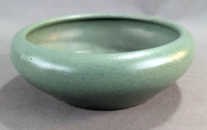 Antike Zanesville Arts Crafts Mission matt grüne Keramik Schüssel 6 5/8" breit - Bild 1 von 6