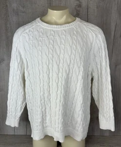 Lands End Drifter Sweater White Knit Woven Fisherman Mens Tag Size 2X 20-22W - Picture 1 of 22