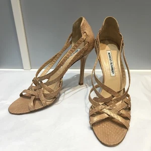 100% authentic Manolo Blahnik open toe snakeskin heels, size 38 - Picture 1 of 9