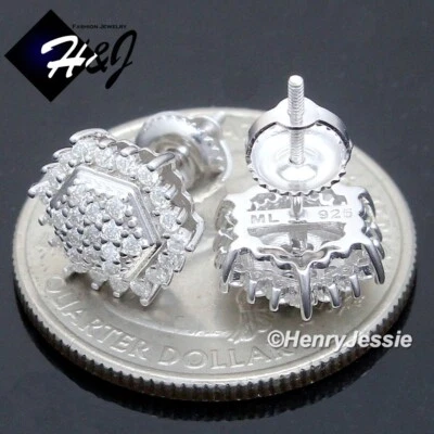 MEN WOMEN 925 STERLING SILVER BLING MOISSANITE 3D HEXAGON STUD EARRING*ME259 - Image 1 of 3