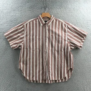 Lizsport Button Up Shirt Mens 14 Brown Striped Cotton Short Sleeve Collared - Imagen 1 de 16