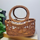 Ata Grass Small Intricate Woven Basket Purse, Round Handles, Lovely Weave!