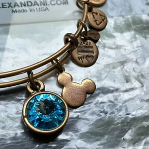 Alex and Ani Gold March Birthstone Aquamarine Mickey Charm Bracelet Disney Parks - Picture 1 of 9