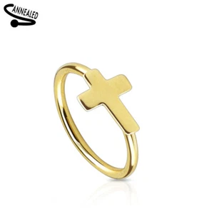 Cross IP Over 316L Surgical Steel Nose Ring - Picture 1 of 1
