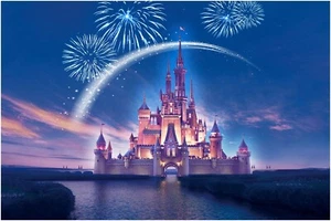 Disney Castle Fireworks Cartoon Film Large Wall Art Framed Canvas Picture 20x30" - Picture 1 of 1