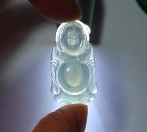 Cert'd Fine Natural Type A Icy Jadeite Jade Happy Buddha Pendant - Picture 1 of 9