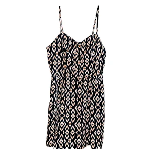 Jessica Simpson Babydoll Mini Dress Women M Black Aztec Print Smocked Whimsigoth - Picture 1 of 12