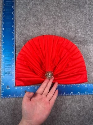 Turban Style Beanie Toque Womens One Size Red Knit Polyester Blend Bling Jewel - Image 1 of 4