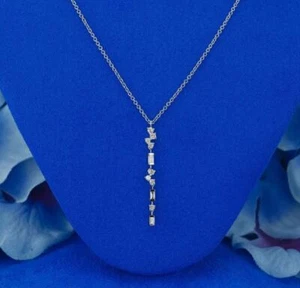 0.50Ct Certified Diamond Minimalist Lariat Drop Necklace 14K White Gold 18"Chain - Picture 1 of 4
