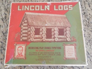 1923 LINCOLN LOGS Single Set ORIGINAL BOX, Design Book, Complete 53 Logs , Roof - Picture 1 of 12