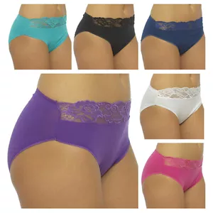 NEW 5 PACK LADIES COTTON RICH HI HIGH LEG BRIEFS LACE KNICKERS UNDERWEAR 8 -18 - Picture 1 of 6