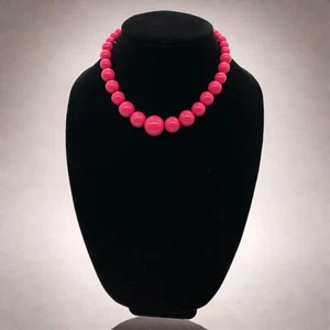 Vintage Hot Pink abgestufte Perlen Halskette 8" verstellbar auf 9" glänzend 1980er Kaugummiball - Bild 1 von 9